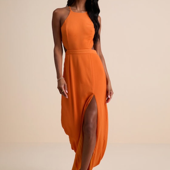 Lulus Nettie Orange Halter Backless Maxi Dress - Size S - Picture 1 of 1